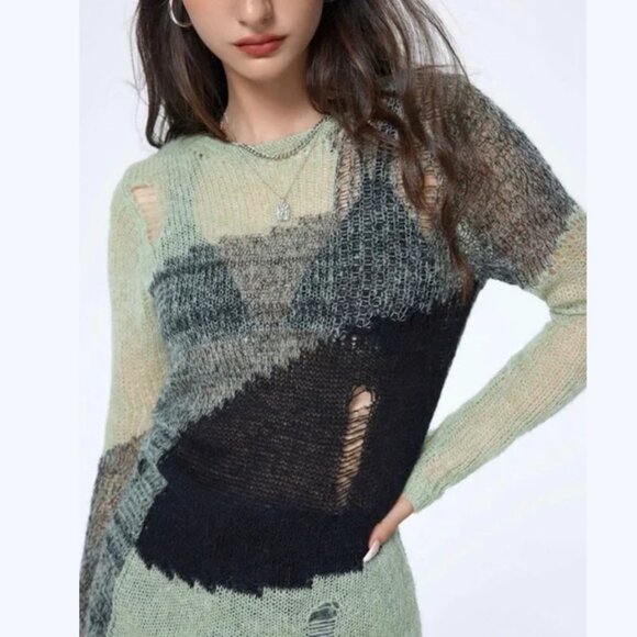 CIDER RIPPED KNIT MIDI DRESS - Women's M - Picture 2 of 4